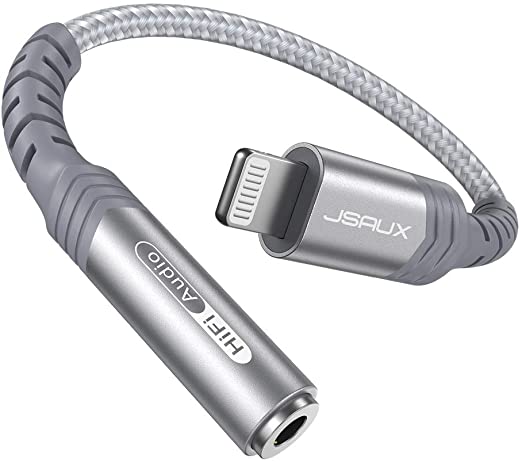 JSAUX Headphone Adapter for iPhone,【Apple MFi Certified】Lightning to 3.5mm Female Headphone Jack Adapter iPhone Aux Adapter 3.5mm Jack Dongle Compatible with iPhone 12 Mini 12 Pro 11 8 7 X XR-Silver