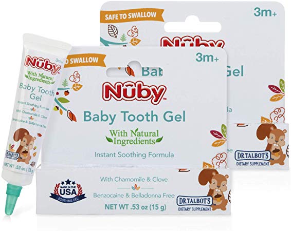 Nuby Natural Baby Tooth Gel for Sore Gums, 2 Pack, 1.06 Oz, benzocaine Free, Belladonna Free