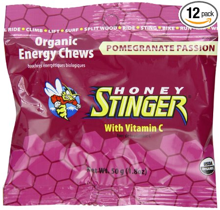 Honey Stinger Organic Energy Chews, Pomegranate Passion Fruit, 1.8-Ounce Bags (Pack of 12)