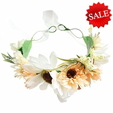 YUNF Handmade Flower Headband Floral Crown Boho Wreath Halo Garland Headpiece For Festival Wedding Photography