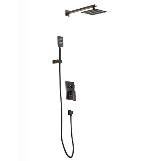 Aquafaucet Oil Rubbed Bronze Bathroom Luxury Rain Mixer Shower Combo Set Wall Mounted Rainfall Shower Head System (Contain Shower faucet valve body and trim)