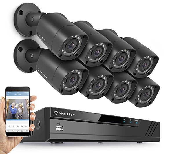 Amcrest HD 1080P-Lite 8CH Video Security Camera System w/ Eight 1280TVL (720P) IP67 Outdoor Cameras, 65ft Night Vision, HDD Not Included, Supports AHD, CVI, TVI, 960H & IP Cameras (AMDVTENL8-8B-B)