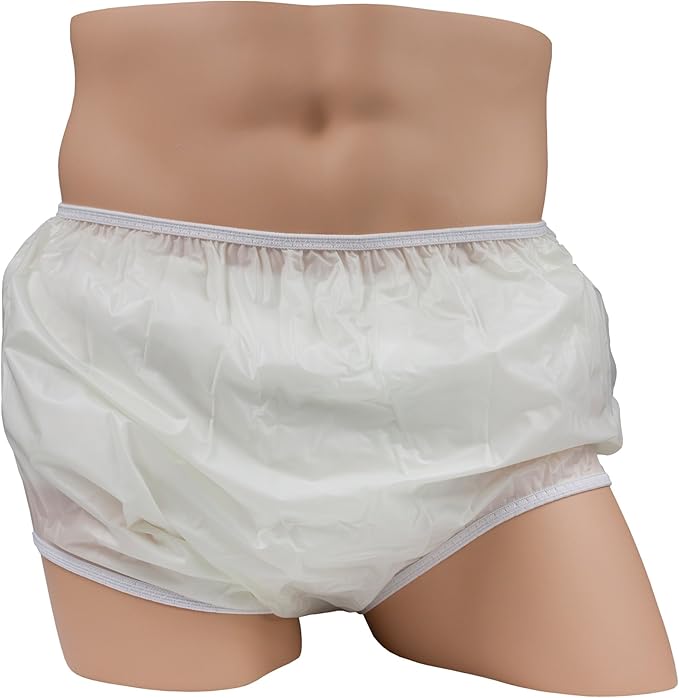 LeakMaster Adult Pull-On Vinyl Plastic Pants - Soft, Quiet and Form Fitting Incontinence Waterproof Diaper Covers for Adults - White, Large Fits 36-42 Inch Waist