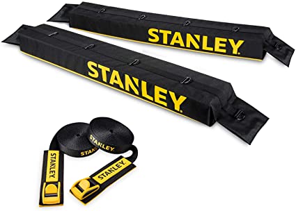 Stanley Universal Car Roof Rack Pad & Luggage Carrier System – Includes 2 Heavy Duty Tie Down Straps – Anti Vibration Great for Transporting Kayak SUP Surfboard Lumber & Other Long Items