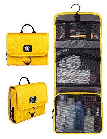 BAGSMART Compact Travel Toiletry Bags Hanging Bathroom Bag Portable Toiletry Kit Clear Cosmetic Makeup Bag Case Organizer-Yellow