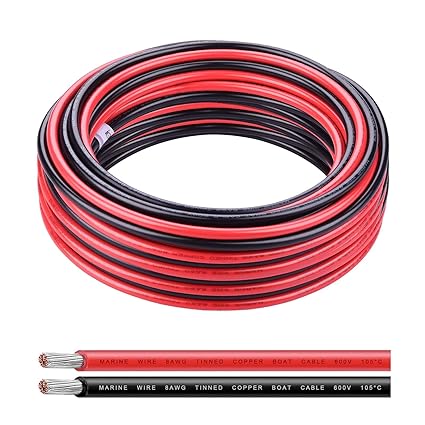 8 Gauge Wire,iGreely 8 AWG Tinned Copper Electrical Wire Cable, 2 Conductor Insulated Stranded Marine Wire for Solar Panel Car Auto Marine Speaker,Low Voltage Wire for Lighting-20Ft Black& 20Ft Red