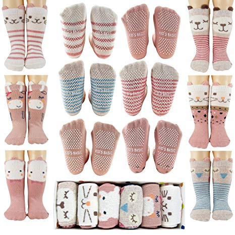 Tiny Captain Toddler Girls Socks Non Slip Grips Cartoon Animals 1-3 Year Old Gift Set