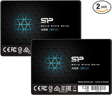 Silicon Power 2-Pack 128GB SSD 3D NAND A55 SLC Cache Performance Boost SATA III 2.5" 7mm (0.28") Internal Solid State Drive