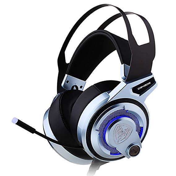 Headset Gaming, Somic G949DE PC Headset with Noise Cancelling Mic, LED Lights, Dual Engine, Virtual 7.1 Surround Sound Headphone for PC, Compatible with PS4 and Laptop, FPS/RTS Mode, USB plug