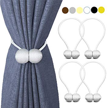 HILELIFE Magnetic Curtain Tiebacks Clips - Window Tie Backs Holders for Home Office Decorative Rope Holdbacks Classic Tiebacks Design (2 Pair (White))