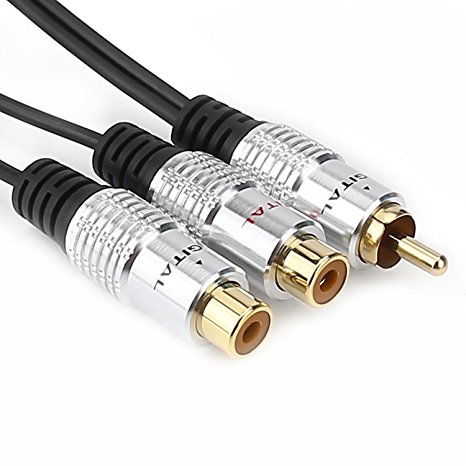 Tisino RCA Splitter Cable, RCA Male to 2 RCA Female Y Adapter Connector AV Audio/Video 6 Inchs
