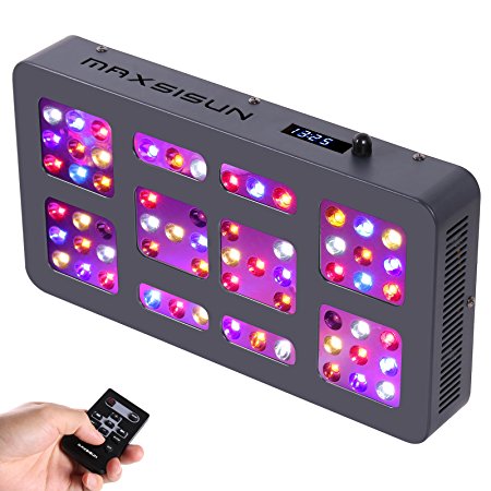 MAXSISUN Timer Control 300W LED Grow Light 12-band Dimmable Full Spectrum for Indoor Hydroponics Plants Veg and Flowering