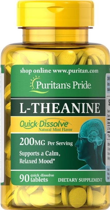 Puritan's Pride Quick Dissolve L-Theanine 200 mg (per serving)-90 Tablets