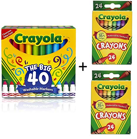 Crayola 40ct Ultra-Clean Washable Markers, Broad Line, Easter Basket Stuffers with 2 Packs of Crayola Crayons (48 Count)