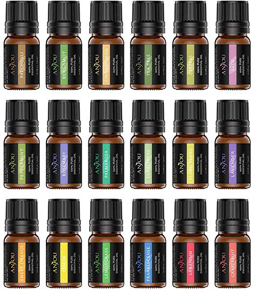 Anjou Essential Oils, 18PCS Aromatherapy Oil Upgraded Gift Set Pure & Therapeutic Grade, Popular Fragrance Oils Blends for Diffuser Air Fresher Home Office SPA Auto