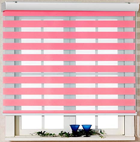 Foiresoft Custom Cut to Size, [Winsharp Basic, Pink, W 55 x H 64 inch] Zebra Roller Blinds, Dual Layer Shades, Sheer or Privacy Light Control, Day and Night Window Drapes, 20 to 103 inch Wide