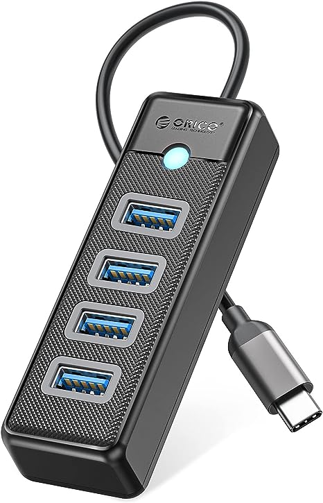 ORICO USB C Hub 4 Ports USB 3.1 Type C to USB 3.0 Hub Adapter, USB Splitter for Laptop, Mobile Phone, Tablet with 0.49ft Cable, Compatible with Mac OS 10.X and Above, Linux, Android