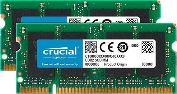 Crucial 2GB Kit (1GBx2) DDR2 667MHz (PC2-5300) CL5 SODIMM 200-Pin Notebook Memory Modules CT2KIT12864AC667