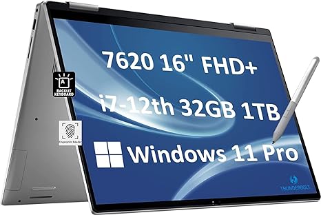 Dell Inspiron 16 7620 16'' FHD  2-in-1 Touchscreen Business Laptop (Intel 12-core i7-1260P, 32GB RAM, 1TB SSD, Rechargeable Stylus) 13-Hr Battery Life, FP, Thunderbolt, FHD Webcam, Win 11 Pro, Silver