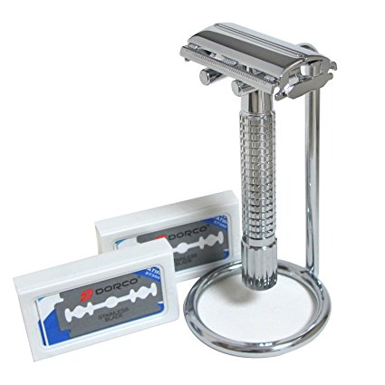 WEISHI 9306-f New Double Edge Safety Razor with 12 Dorco Blades and Razor Stand.