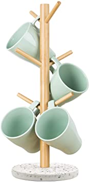 Topsky 6 Cup Mug Tree - Mug Holder Kitchen Cup Rack with Weighted Base, Terrazzo Effect