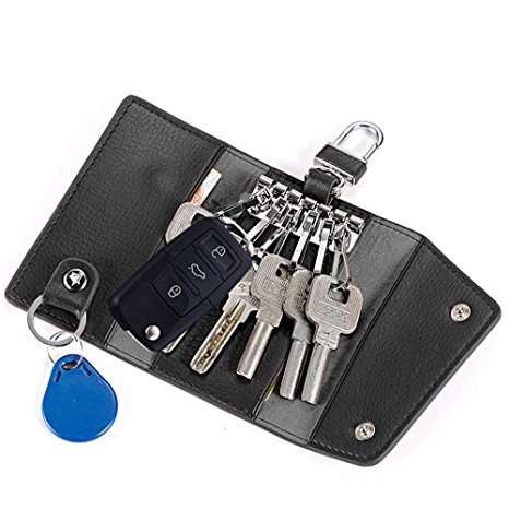 Lecxci Car Keychain Key Holder Bag Wallet Six Key Hook/color Button Case with Card/change Holder