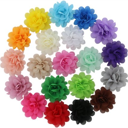 QingHan 20 Colors Baby Girl Chiffon Flowers Lined Hair Bows Clips for Teens Girls Babies Toddlers