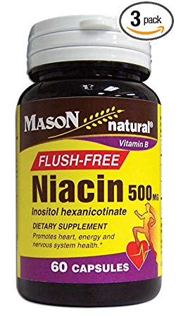 Mason Vitamins Niacin 500 mg flush free, A Vitamin (B-3) Inositol hexanicotinate, 60-Count Bottles (Pack of 3)