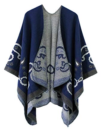 Urban CoCo Women's Color Block Shawl Wrap Open Front Poncho Cape