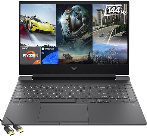 HP Victus Gaming Laptop, 15.6" FHD IPS 144Hz Display, AMD 6-Core Ryzen 5 7535HS(Beat i7-11600H), GeForce RTX 2050, 16GB DDR5, 1TB NVMe SSD, Backlit KB, Wi-Fi 6, RJ-45, USB-C, PDG HDMI, Win 11 Pro