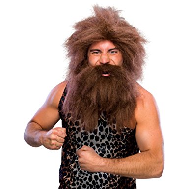 Caveman Wig And Beard Set Adult Brown Prehistoric Facial Hair Costume Halloween