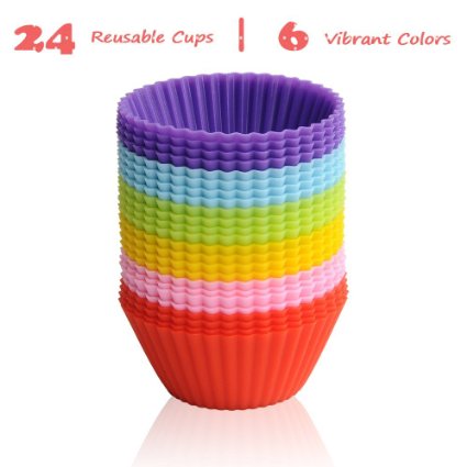 LAVAVIDA Silicone Baking Cups, 24 Pack 6 Colors Cupcake Liners, Reusable & Nonstick Muffin Cups Cake Molds