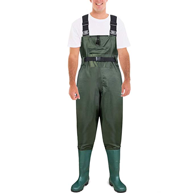 PLUSINNO Fishing Chest Waders for Men with Boots, 2-Ply Nylon/PVC Waterproof Lightweight Breathable Hunting Fly Fishing Waders with 3 Buckles for Women