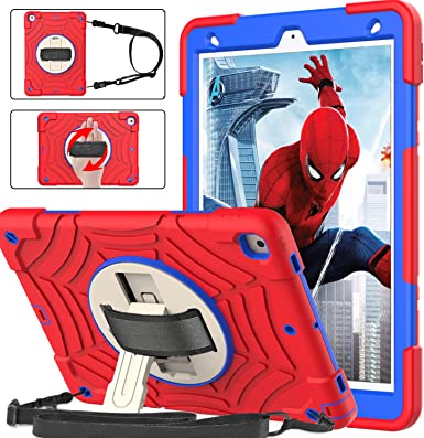 BMOUO iPad 9th/8th/7th Generation Case - iPad 10.2 Case 2021/2020/2019 with Screen Protector, 360 Rotating Stand Hand & Shoulder Strap Shockproof Kids Case for iPad 10.2 inch 9/8/7 Generation, Red