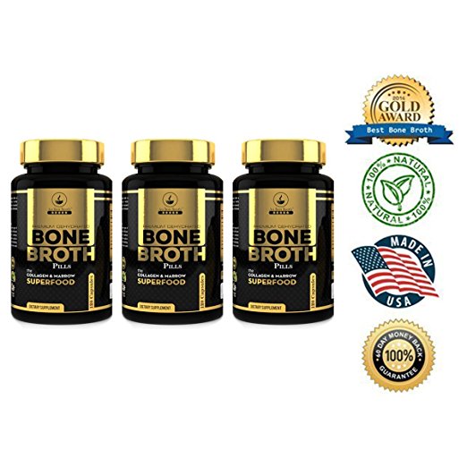 Bone Broth Protein Powder Superfood Capsules - Organic Dehydrated Grassfed Beef   Chicken Powder Blend Pills - Non-GMO - Great Source of Collagen   Bone Broth Protein (540 Capsules Total)
