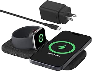 Belkin 2-in-1 Magnetic Charging Travel Pad 15W - MagSafe-Compatible Foldable Qi2-Certified Wireless Charging Station, iPhone Charger for iPhone 16 Series, Apple Watch 9, AirPods, and More - Black