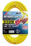 US Wire 74050 123 50-Foot SJTW Yellow Heavy Duty Lighted Plug Extension Cord