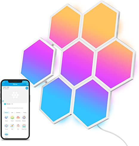 Govee Hexagon Light Panels, Smart LED Wall Lights, Glide Hexa RGBIC Wall Lights with Music Sync & Scene Modes, Work with Alexa & Google Assistant for Gaming Room, Bedroom, Living Room Decor, 7 Pack