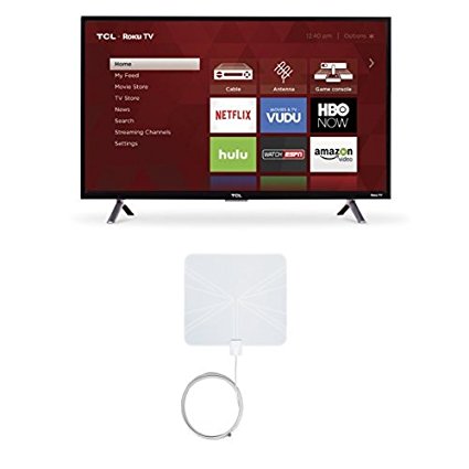 TCL 32S305 32-Inch 720p Roku Smart LED TV (2017 Model) with Winegard FlatWave FL-5000 Digital Indoor HDTV Antenna