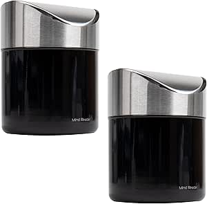 Mind Reader Mini Countertop Trash Can, Set of 2, 1.5L(0.40 gal) Waste Paper Basket, Office, L x 4.75" W x 6.25" H, Black