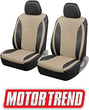 Motor Trend M424 Beige Synth Leather Snake Eyes Car Seat Covers, Fronts Only – Universal Fit for Auto Truck Van SUV