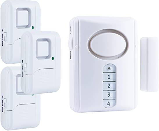 GE Personal Security Alarm Kit, Includes Deluxe Door Alarm with Keypad Activation and Window/Door Alarms, Easy Installation, DIY Home Protection, Burglar Alert, Magnetic Sensor, Off/Chime/Alarm, 51107, White