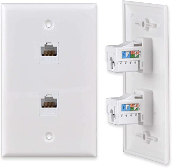 Conwork 2-Port CAT 6 Ethernet Wall Plate, RJ45 Ethernet Punch Down Keystone Inserts Jack Network Wall Plate Panel - Cat6/5/5e Compatible (1-Pack)