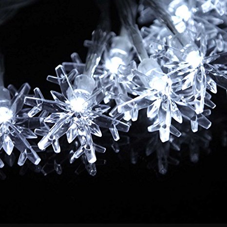 EL50LEDSNOW Electric Powered 50 LED White Snowflake Extendable String Light Christmas Holiday Light 19.5 Feet