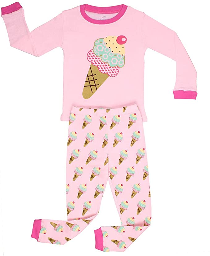 Elowel Little Girls Ice Cream 2 Piece Pajama Set 100% Cotton (Size6M-8Y)