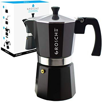 GROSCHE Milano Stovetop Espresso Maker Moka Pot 9 Cup, 15.2 oz, Black. Cuban Coffee Maker Stove top Coffee Maker Moka Italian Espresso greca Coffee Maker Brewer Percolator