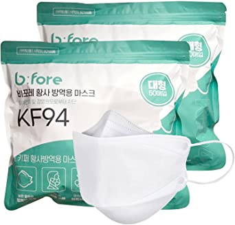 KF94 Disposable Face Masks, White, Korea - 100 Pack for Adult - 4-Layer Filters Breathable Comfortable Protective Mask