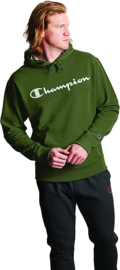 Champion Mens Powerblend Fleece Pullover Hoodie, Classic Script Logo