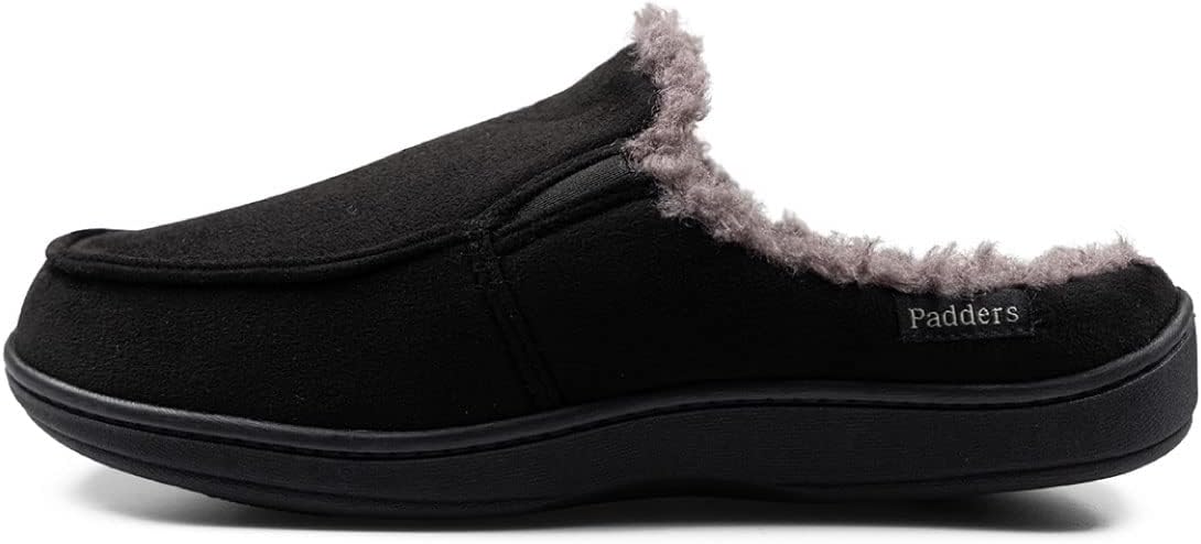 Padders Tom Mens Wide Fit Slip on Memory Foam Slippers - Soft Textile Upper and Open Back Design with Wide G Fitting for Extra Room and Ultimate Comfort