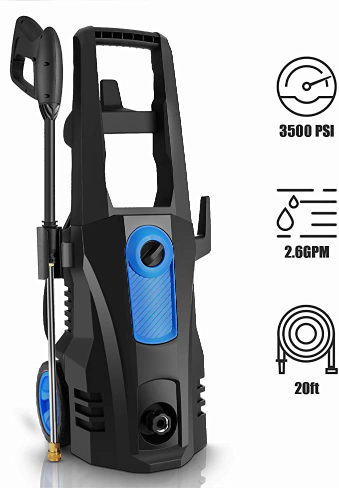 TEANDE 3500 PSI Electric Pressure Washer, 2.60 GPM 1800W Power Washer with Rolling Wheels Blue